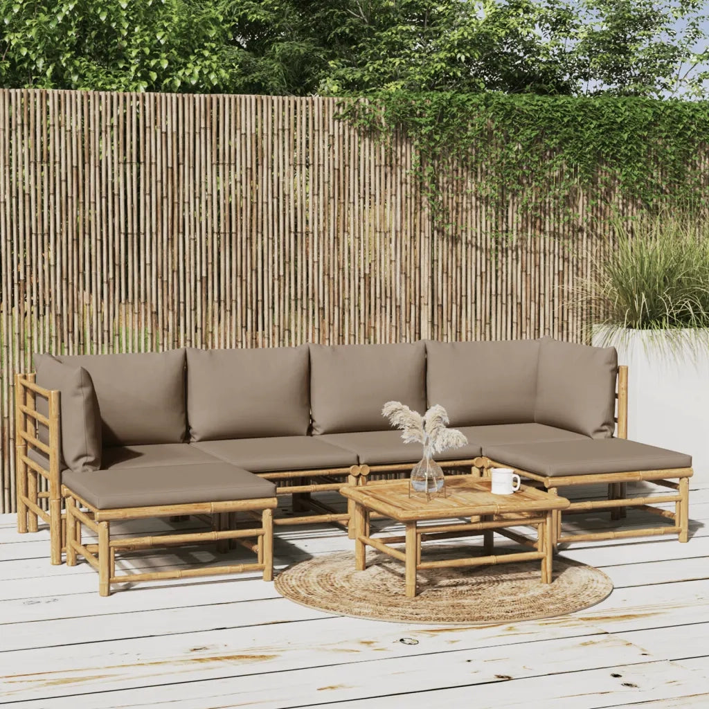 Set Salotto da Giardino 7pz con Cuscini Tortora Bambù 3155133