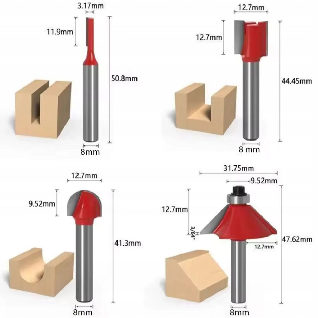 Set Frese per Legno Rosfix WoodCut Pro 15 – Trascinatore 8mm | Lame in Carburo di Tungsteno | Per Fresatrice Verticale