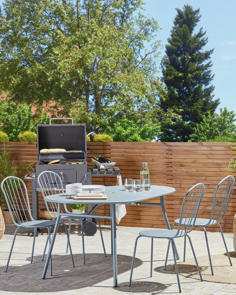 Set di sedie da pranzo da giardino azzurro alto metallo 8 persone