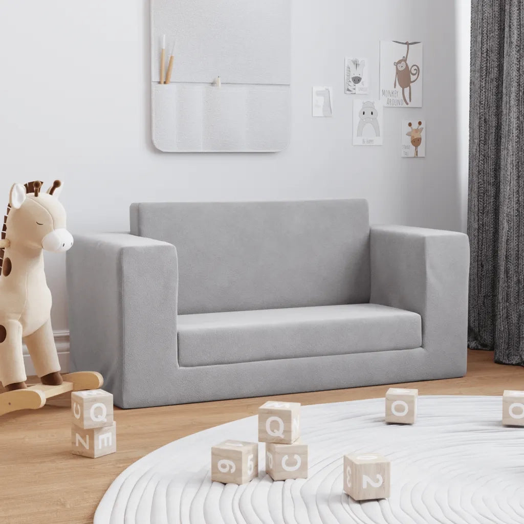 Divano letto | Sof¨¤ letto | Letto singolo Bambini a 2 Posti Grigio Chiaro in Morbido Peluche