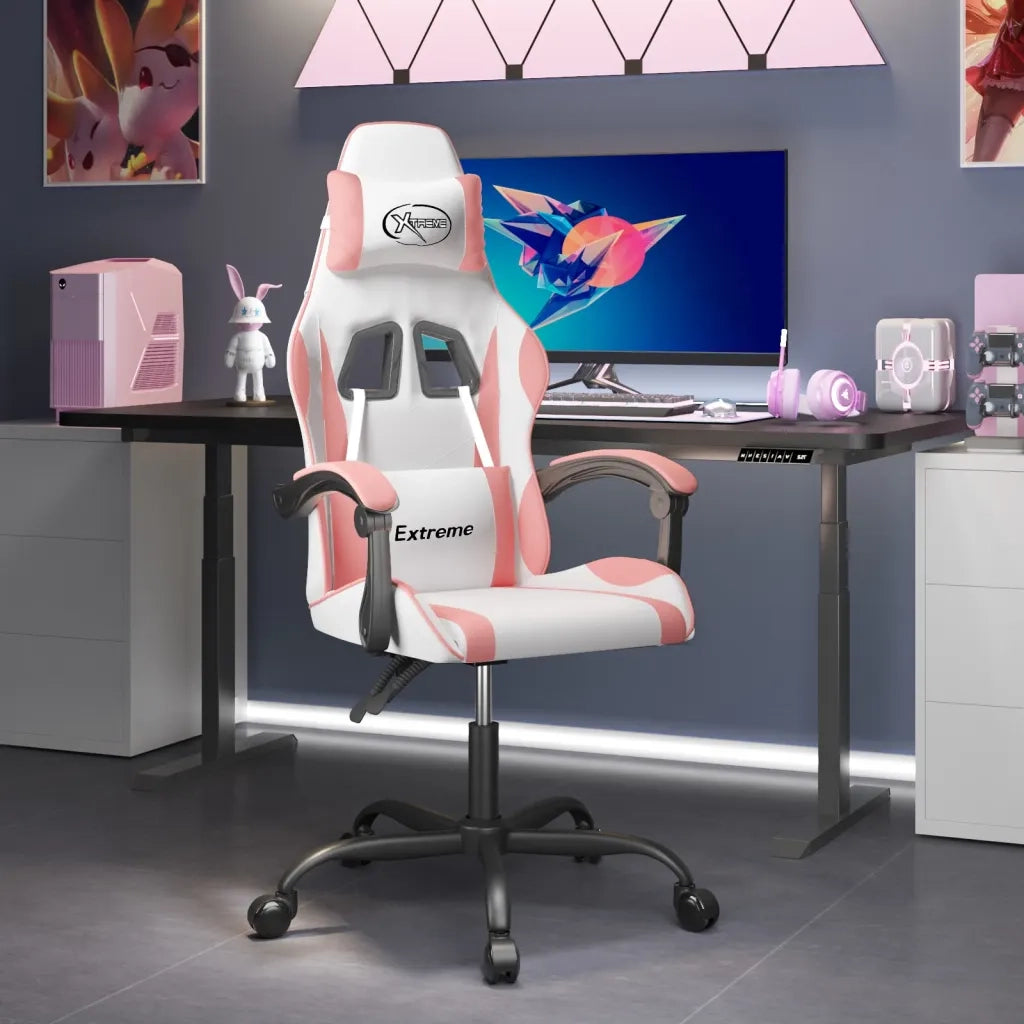 vidaXL Sedia da Gaming Bianco e Rosa in Similpelle