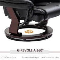 Set Poltrona Relax e Pouf Poggiapiedi, Girevole a 360° e Reclinabile, Similpelle PU