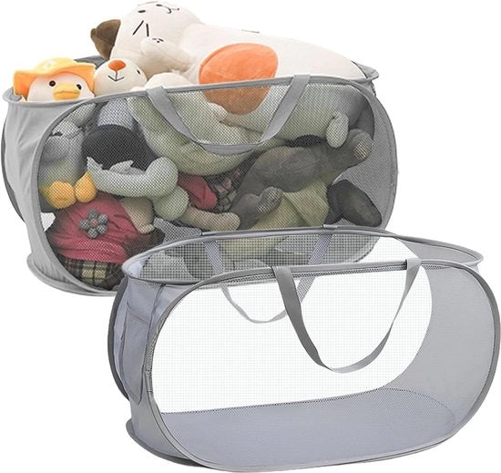 Set di 2 contenitori per bucato pieghevoli - Grande contenitore di stoccaggio con cassetto laterale - 36x36x58 cm - Contenitore per bucato pieghevole - Grigio