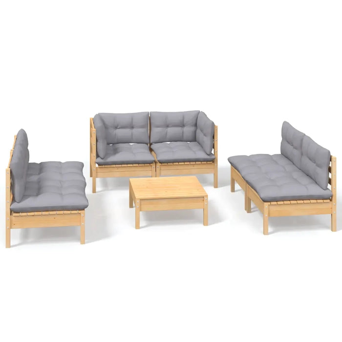 Set Divani da Giardino 7 pz con Cuscini Grigi Massello di Pino 3096213
