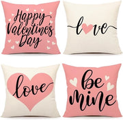 Set di quattro cuscini per Valentino, 45 x 45 cm, stile campagna primaverile, rosa, tema d'amore, decorazione di festa, decorazione di interno.