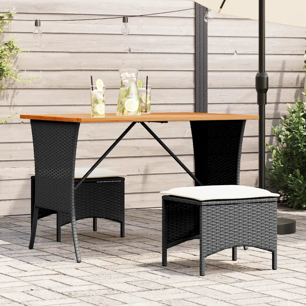Set da Pranzo da Giardino 3 pz | Set Salotto da Giardino con Cuscini Nero in Polyrattan