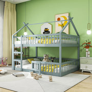 Letto a castello grigio con scala in legno massello 140x200 cm