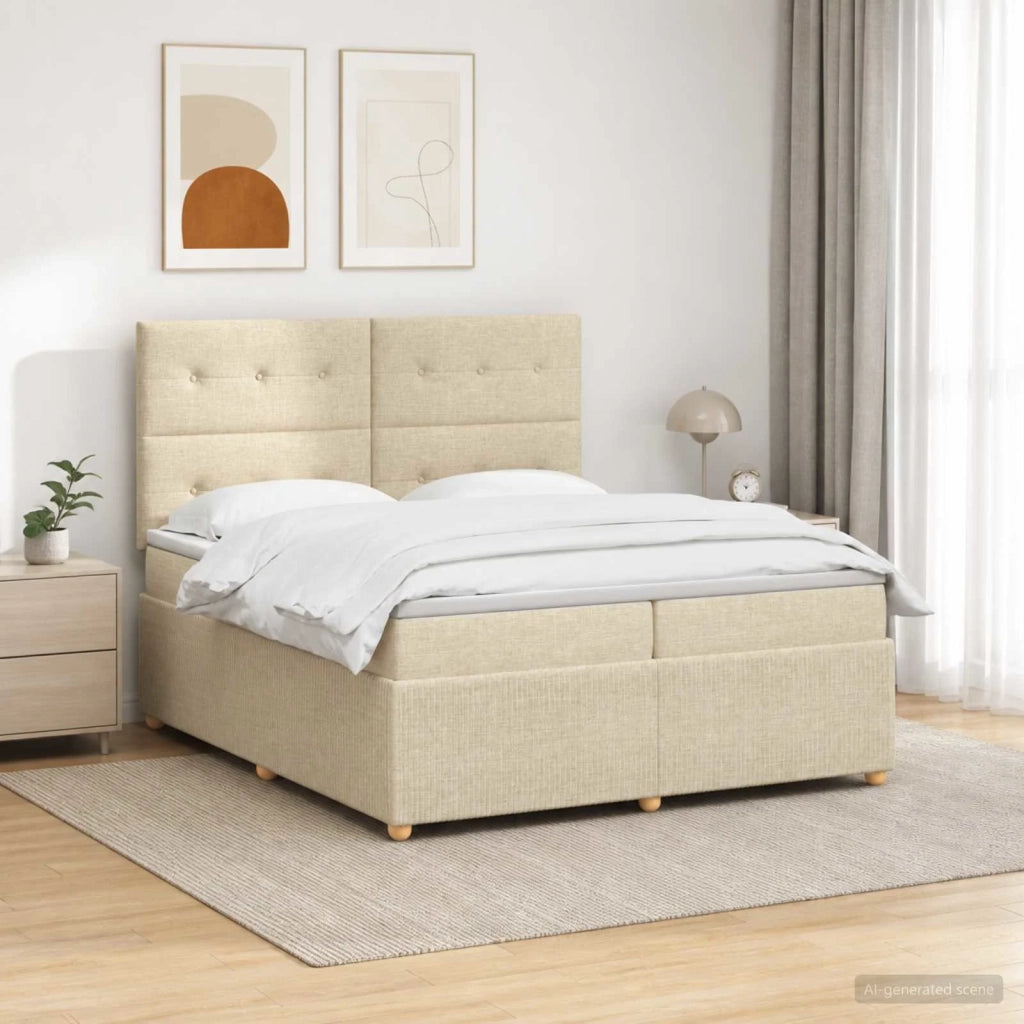 Letto Box Spring LED con Materasso Crema 200 x 200 cm Tessuto 3455942