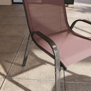 Set 4 Sedie da Giardino 54x71x93 cm Impilabili con Braccioli Curvi in Acciaio e Tessuto Traspirante Marrone