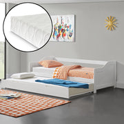 [en.casa] Divano con Secondo Letto Estraibile + 2 Materassi 90 x 200 cm 2 Posti Letto 2 Letti Singoli - Bianco