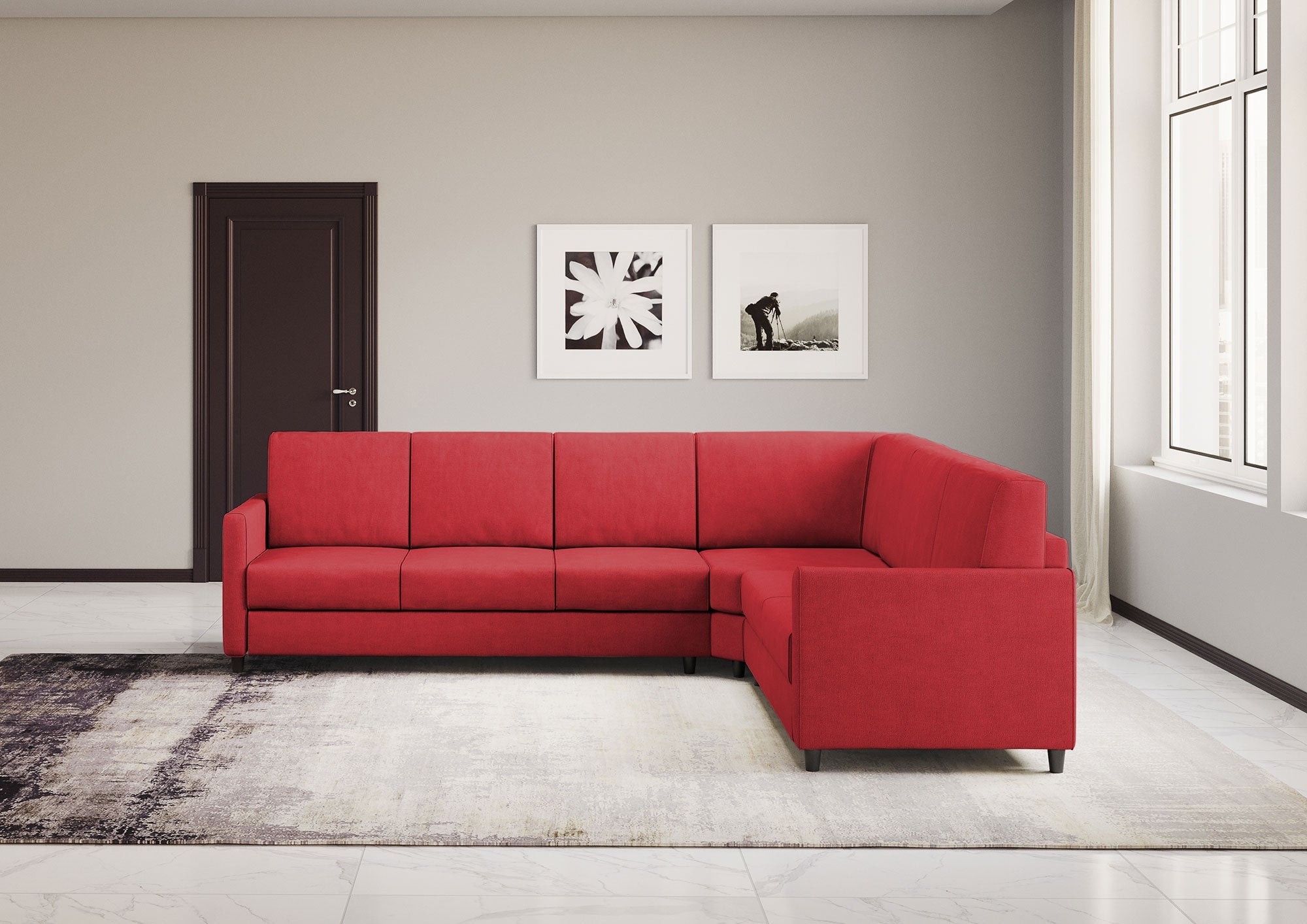 Divano Angolare 6 Posti 281x241x85 cm Karay in Tessuto Rosso
