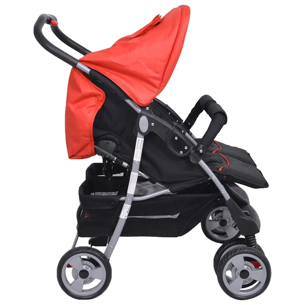 Passeggino Gemellare in Acciaio Rosso e Nero 10108