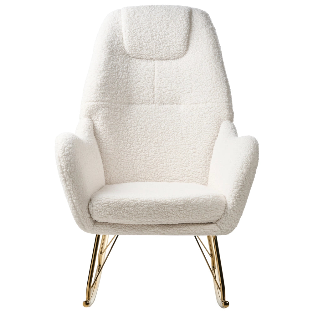Sedia a dondolo in boucle con rivestimento in metallo dorato con braccioli Soggiorno Bianco sporco