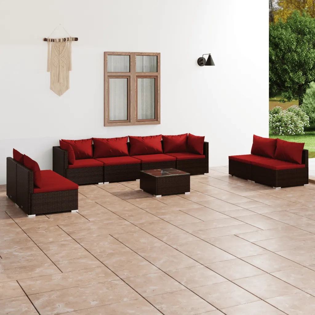 Set Divani da Giardino 9 pz con Cuscini in Polyrattan Marrone 3102259