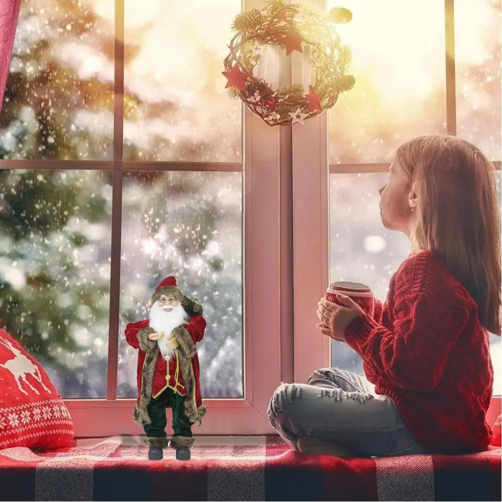 Statuina Babbo Natale Addobbo Statuetta 60cm Vestiti in Tessuto Decoro Natalizio