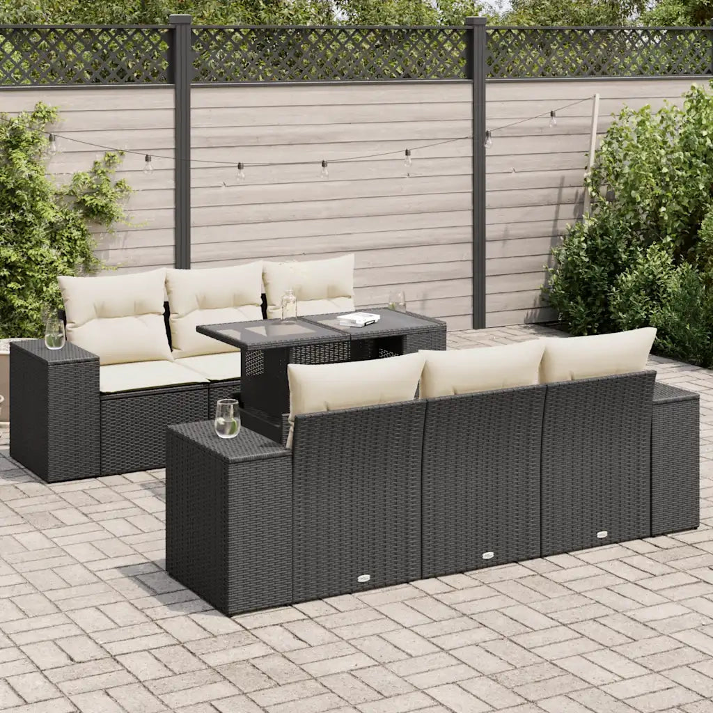 Set Divani da Giardino con Cuscini 7pz Nero Polyrattan 3326737