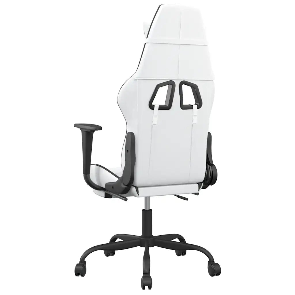 Sedia da Gaming | Sedia da e-sports Massaggio Poggiapiedi Bianco e Nero Similpelle