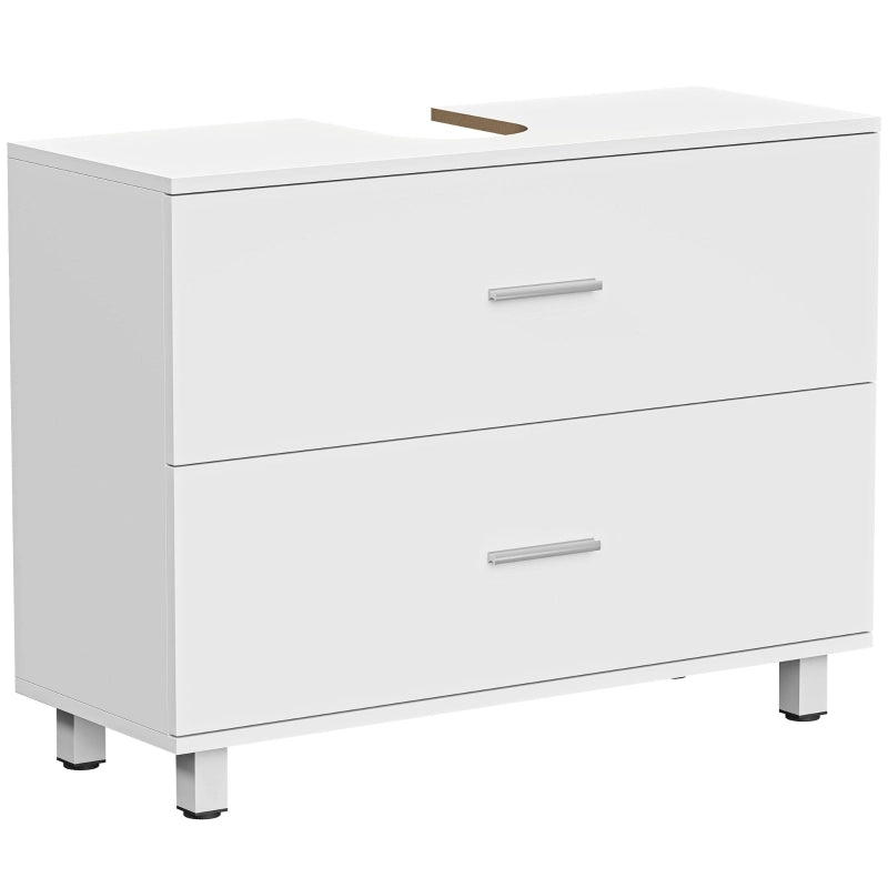 Mobile bagno moderno con 2 cassetti, mobiletto autoportante per lavabo senza zoccolo, bianco