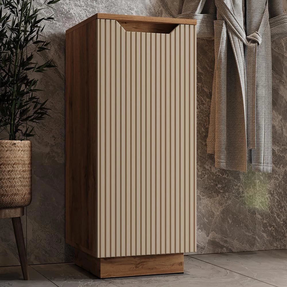 mobiletto bagno Lotta, Rovere/cashmere a righe, 33.4 x 81.9 cm