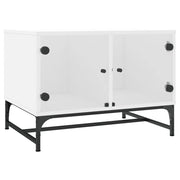 Tavolino da salotto | Tavolino da caff¨¨ | Tavolino da Soggiorno con Ante in Vetro Bianco 68,5x50x50 cm