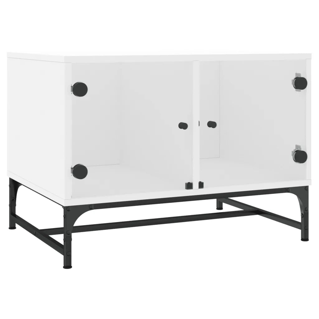 Tavolino da salotto | Tavolino da caff¨¨ | Tavolino da Soggiorno con Ante in Vetro Bianco 68,5x50x50 cm