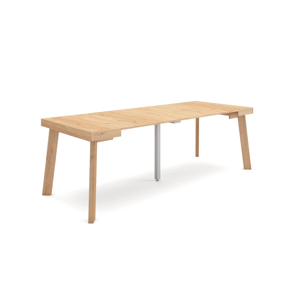 Consolle allungabile, 222x90x73cm, Per 10 persone, Gambe in legno, colore Rovere RF3063