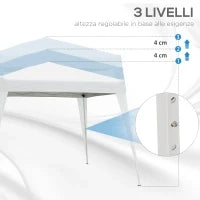 Gazebo Pieghevole da Giardino 2.4x2.4m con Struttura in Acciaio e Corde Antivento, Bianco