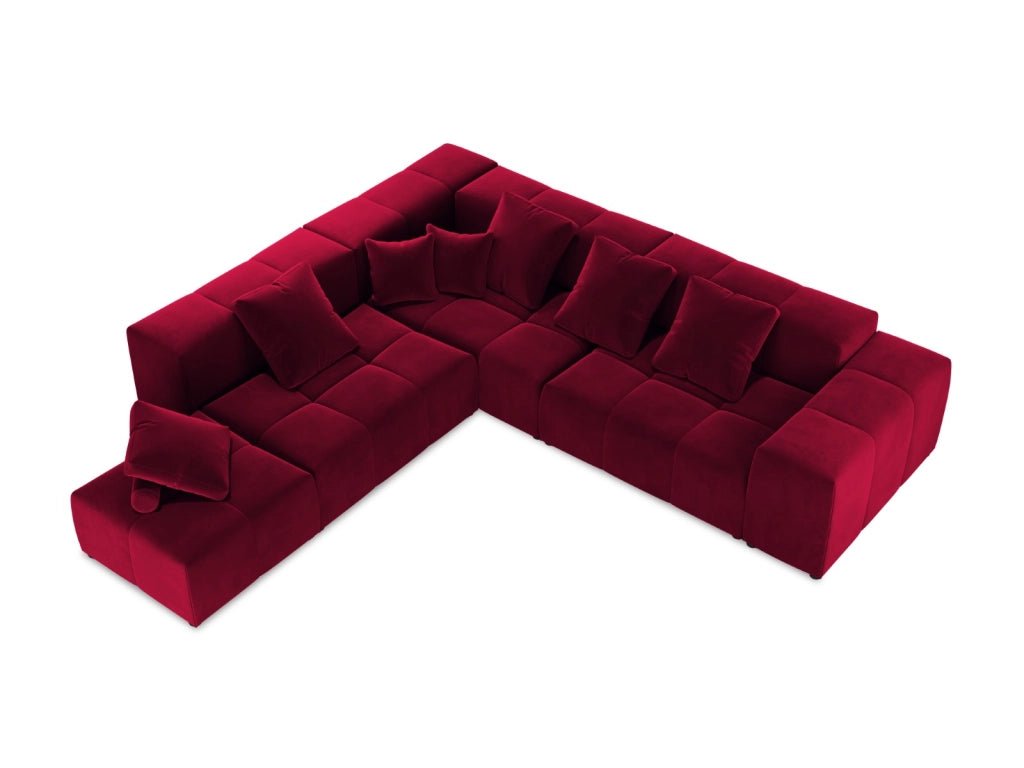 Cosmopolitan Design - Divano angolare modulare reversibile "Rome" 7 posti in velluto rosso 