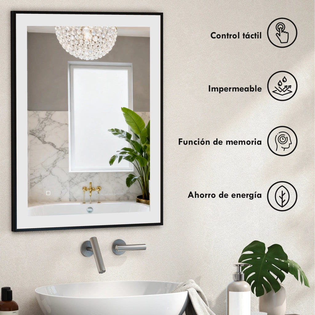 Specchio da Bagno con Luce LED ¨C Zephmum ¨C Bianco 80x60 cm Antivaho 3 Colori