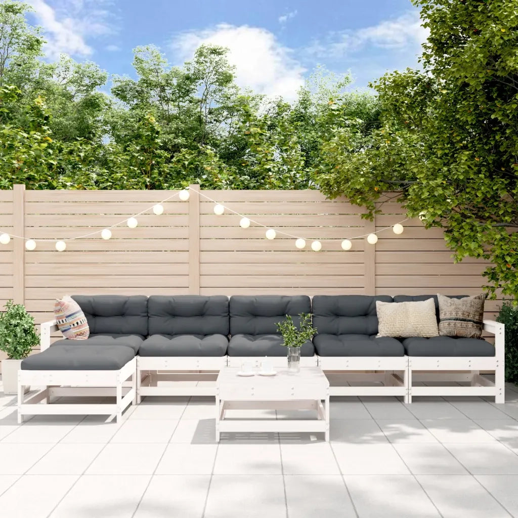 Set Divani da Giardino 7pz con Cuscini in Legno Massello Biancocod mxl 100491