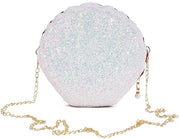 Borse con conchiglie, borse con catenina lampeggiante, clutch per donne nuove, borse lampeggianti per bambine, borse da sera con conchiglie, borse lampeggianti per bambine, borse con catenina e catenina per regalo di compleanno (bianca)