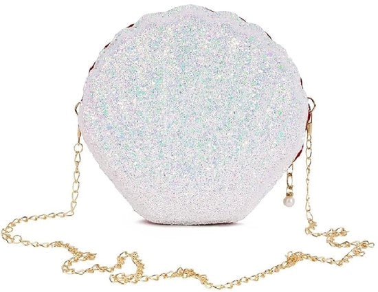 Borse con conchiglie, borse con catenina lampeggiante, clutch per donne nuove, borse lampeggianti per bambine, borse da sera con conchiglie, borse lampeggianti per bambine, borse con catenina e catenina per regalo di compleanno (bianca)