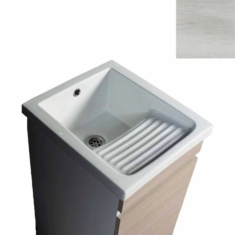 Mobile Lavatoio in Ceramica 1 Anta e Strofinatoio Integrato 45x50x86A cm Olmo Bianco