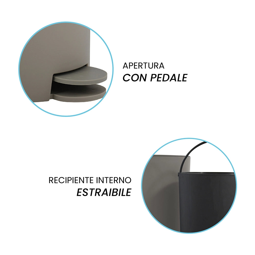 Pattumiera bagno 3 Lt tortora con apertura a pedale Orbix