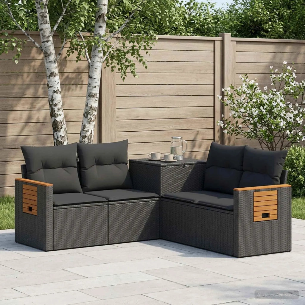 Set di divani 5 pz Nero Rattan sintetico e Acciaio 3447945