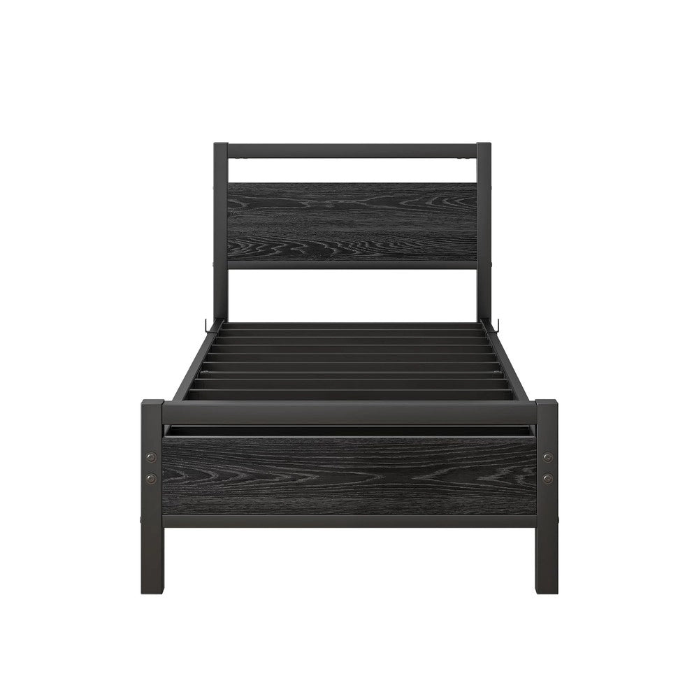 Letto singolo con rete a doghe e contenitore ¨C Minimal ¨C 90x200 cm metallo e legno