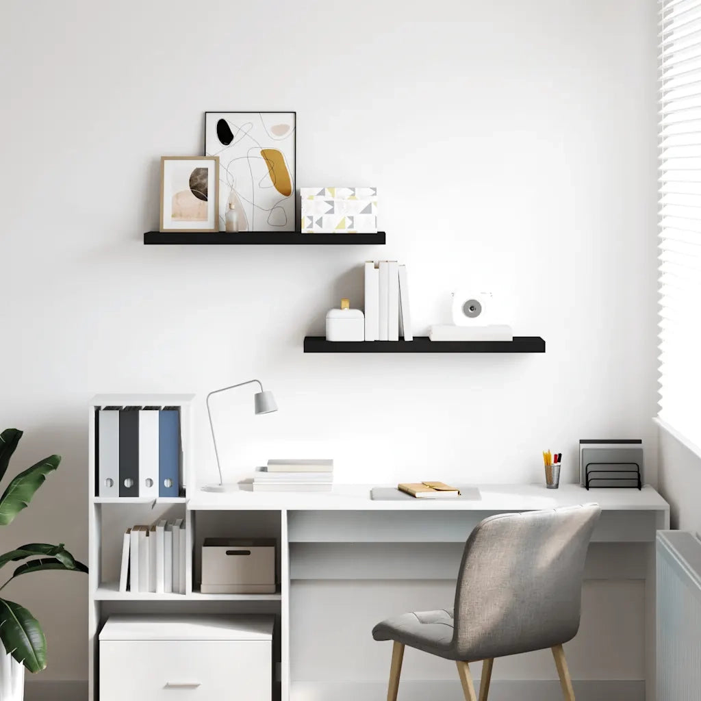 2 pz Scaffali a Parete | Ripiano a parete | Mensole a Parete Neri 80x23,5x3,8 cm in MDF