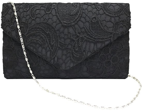 Borsa a Manica per Donna con Cinturino in Pizzo, 1 Pezzo, Borsa a Manica con Fiori in Pizzo, Borsa a Manica, Borsa a Manica con Cinturino, Borsa per la Sera, Nero, 22*13*5 cm