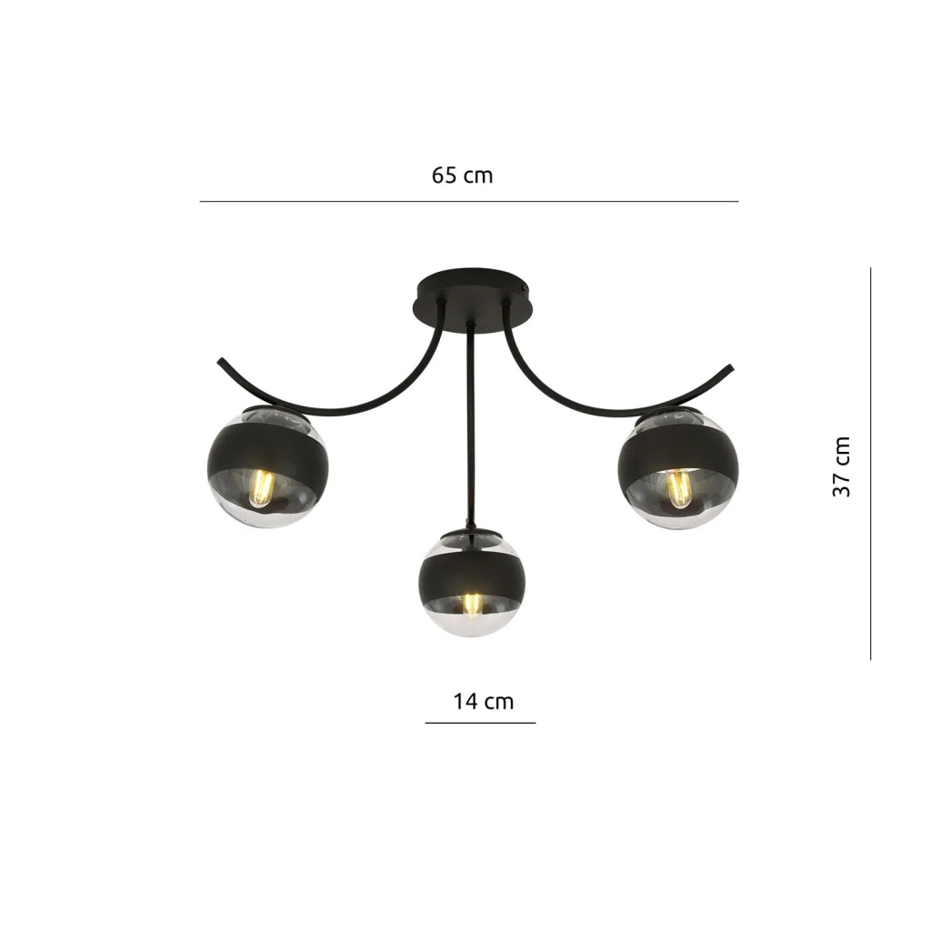 Plafoniera Moderna Coeo Acciaio Nero 3 Luci E14 Ip20
