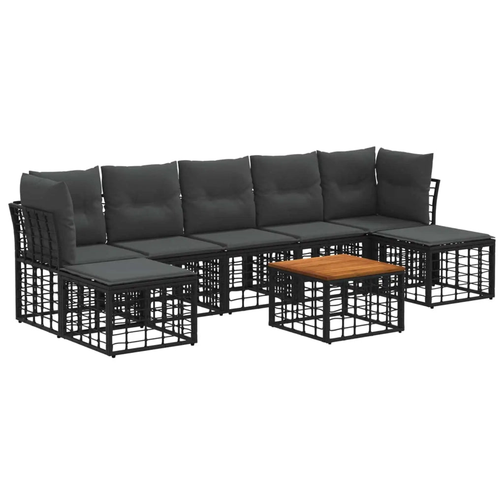 Set di divani da esterno 8 pcs Nero e Grigio scuro Poliestere