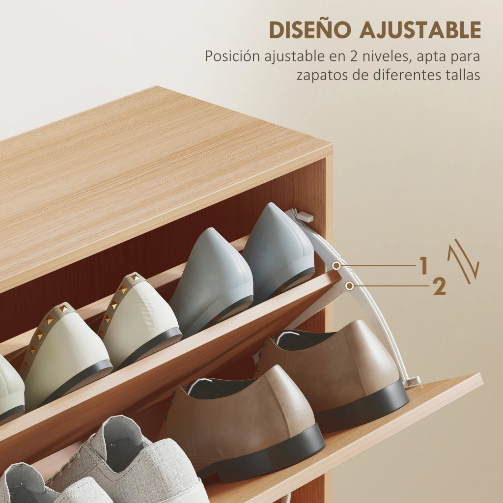 Scarpiera salvaspazio con 4 ante ¨C Xylo ¨C 16-24 paia, legno naturale, 120x24x81 cm