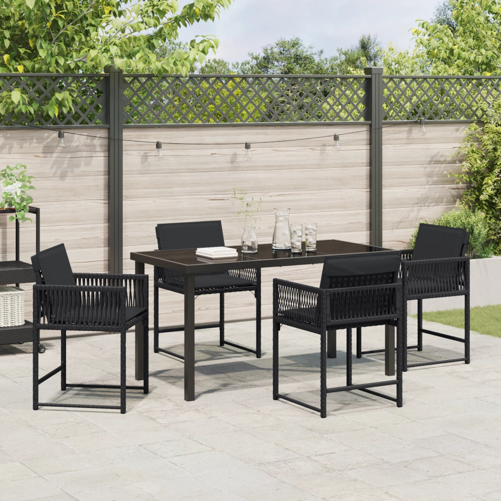 Set da pranzo da giardino 5 pezzi con cuscini neri in polyrattan