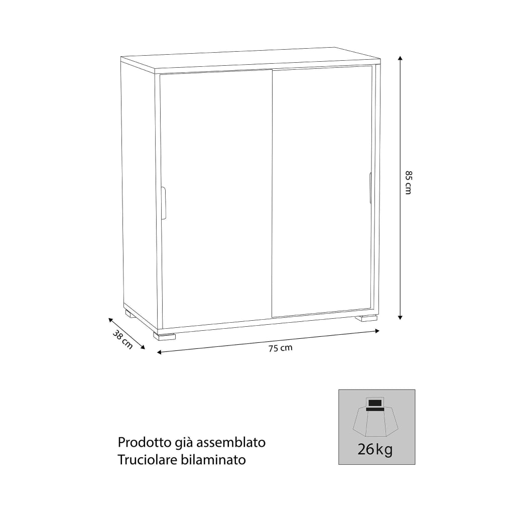 Armadietto da Bagno con 2 ante in Legno Composito cm 75x38x85 - KODEY