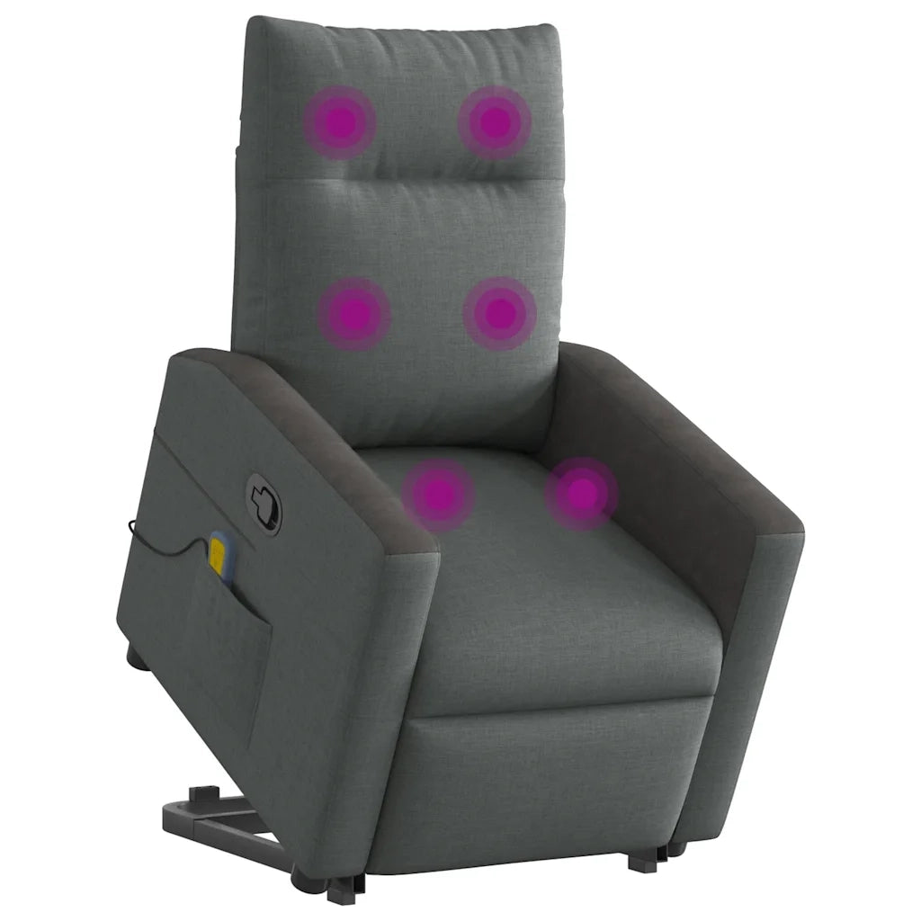 Poltrona | Sedia Relax Alzapersona Massaggi Reclinabile Grigio Scuro Tessuto