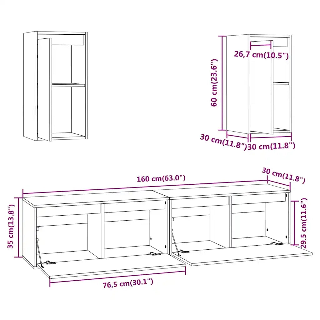 Mobili Porta TV 4 pz Bianchi in Legno Massello di Pino cod mxl 15253