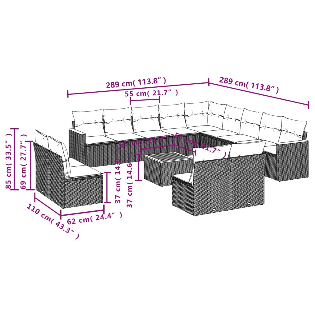Set Divani da Giardino 14pz con Cuscini in Polyrattan Nero 3258891