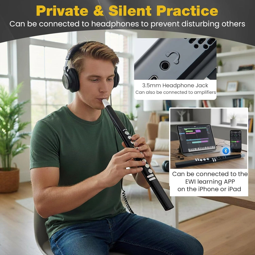 Strumento a Fiato Digitale Connettività MIDI Bluetooth USB, con 13 Toni, 2 Dita (Sassofono/Flute), Sassofono Elettronico Portatile con Borsa da Trasporto, per Principianti, Bambini e Adulti