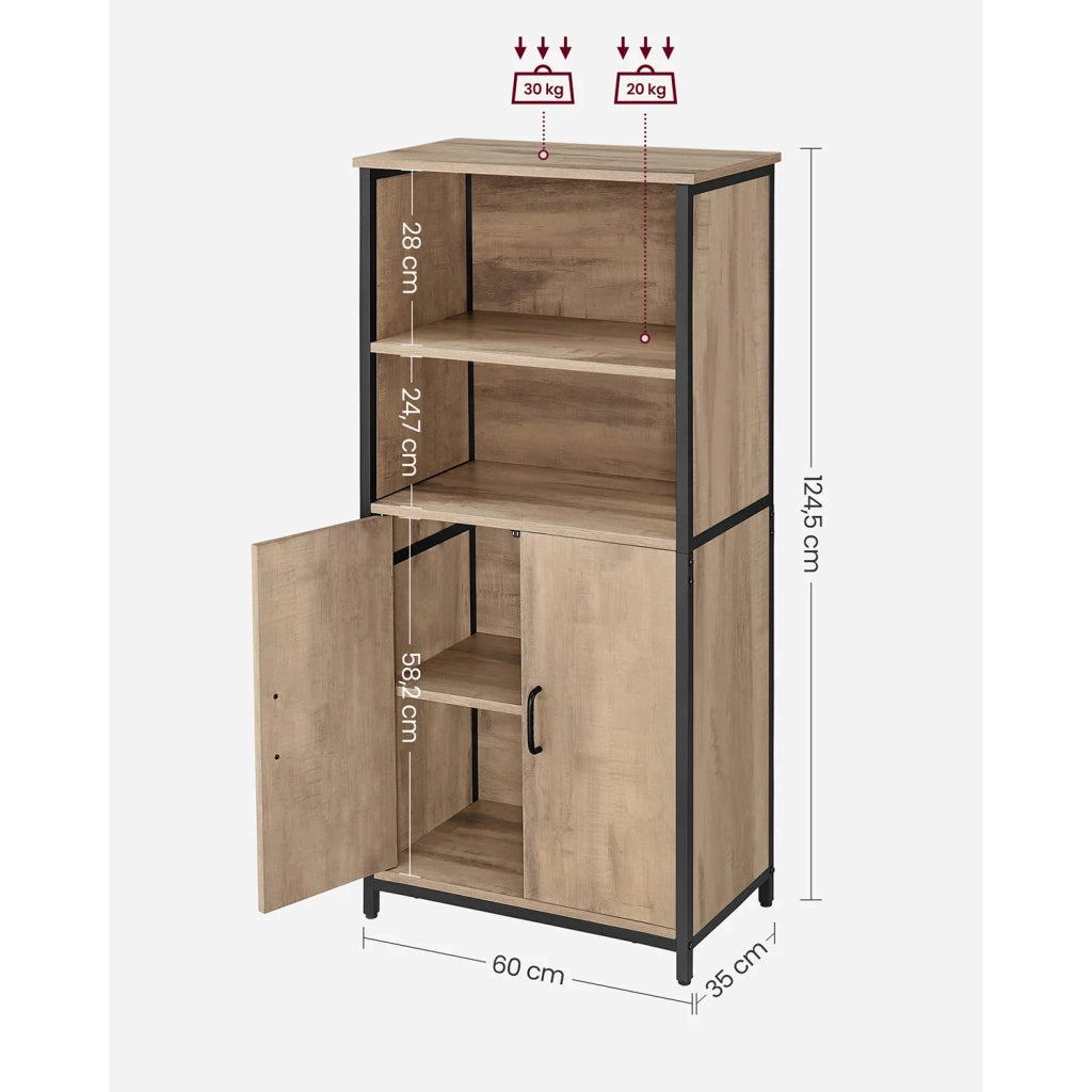 Mobile da cucina a 2 ante 60 x 35 x 125 cm struttura in acciaio credenza alta marrone 12_0004528