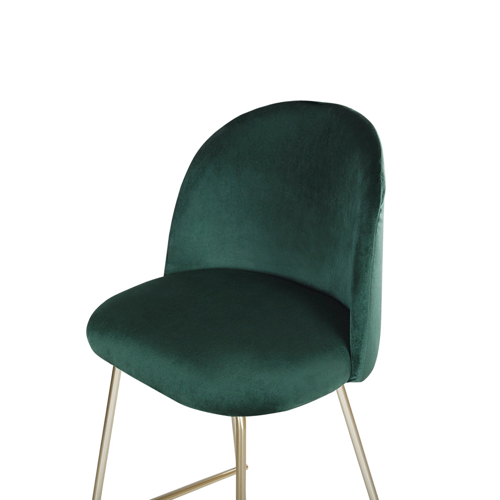 Set di 2 sedie da bar Rivestimento in velluto verde Struttura in acciaio dorato Sedile con altezza del bancone Mobili per sala da pranzo