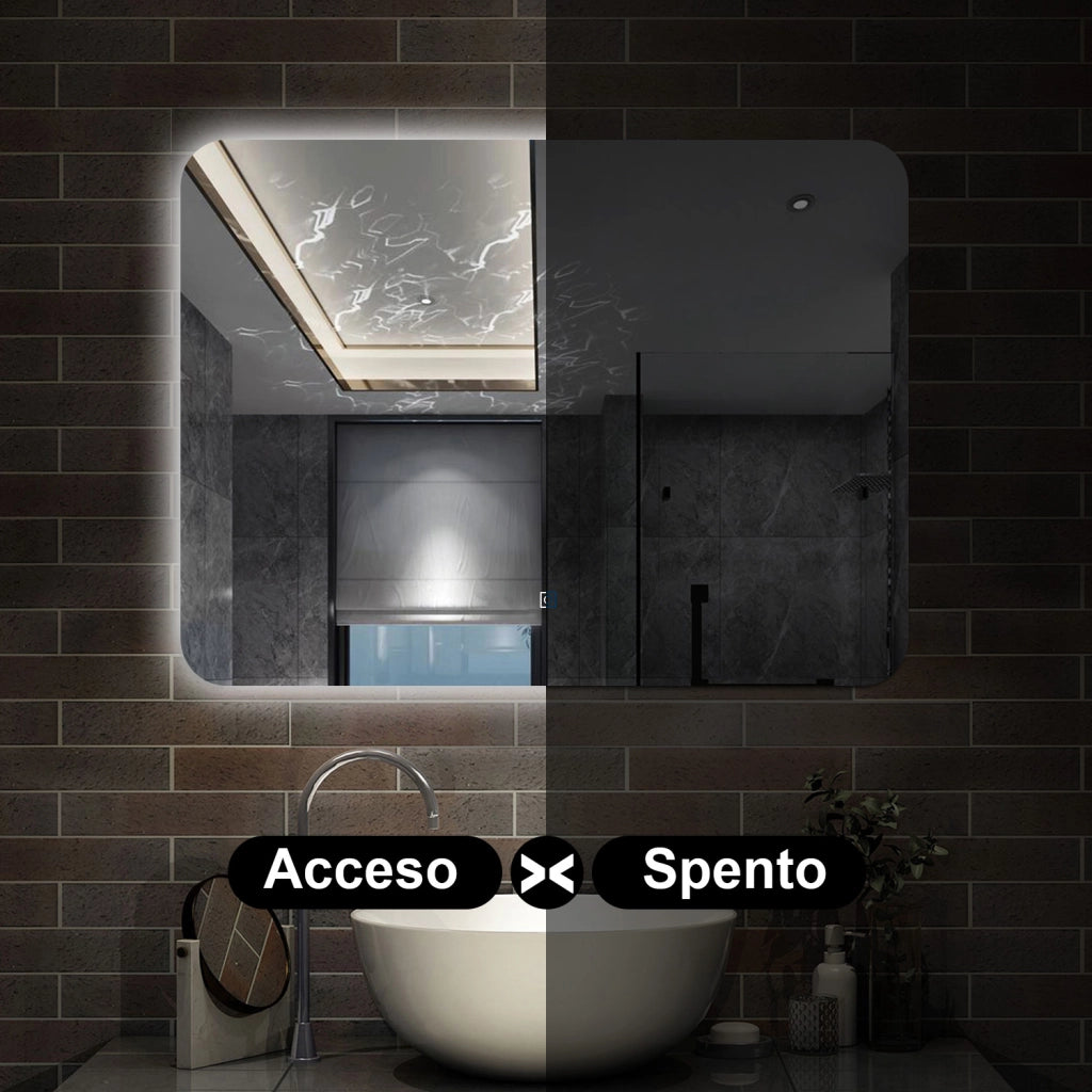 specchio 100 x 80 cm rettangolare con luce led e touch